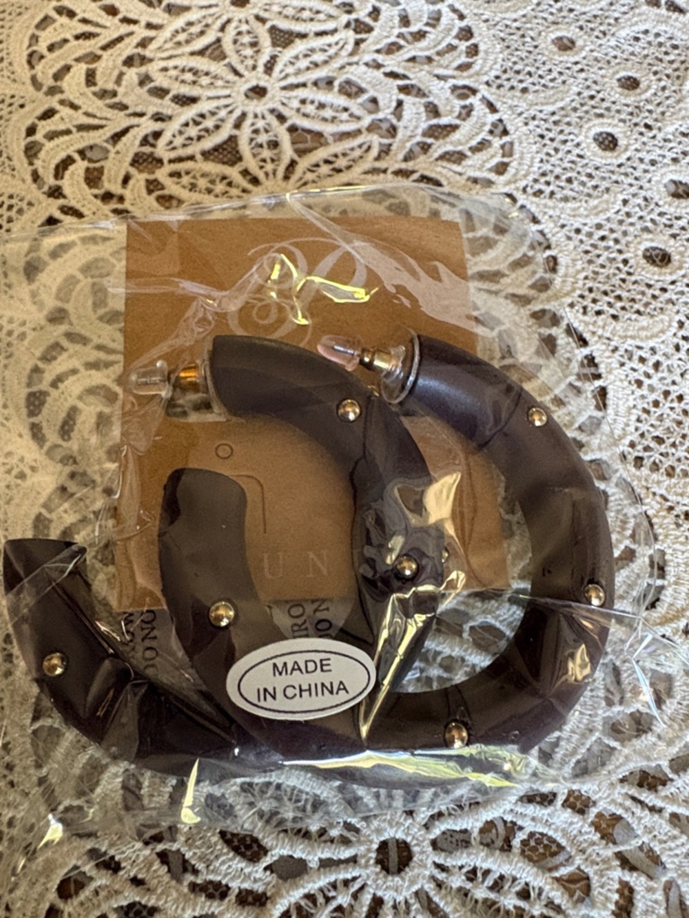 New Chunky Brown Hoop Earrings with Rivet Detail by Plunder $11